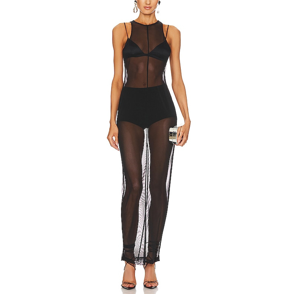 Amanda Uprichard x Revolve 'Oren' Black Polyester Mesh Maxi Dress Size M
